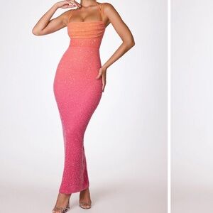 Oh Polly Ombré Pink and Orange Beaded Dress size  US 8